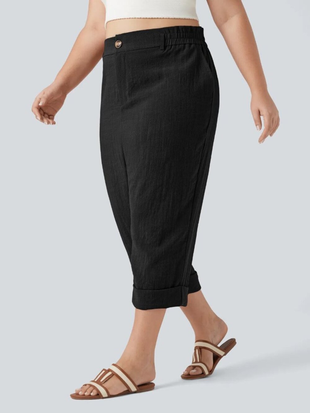 2X Black Halara High Waisted Cropped Linen-Feel Resort Pants 50% off Retail